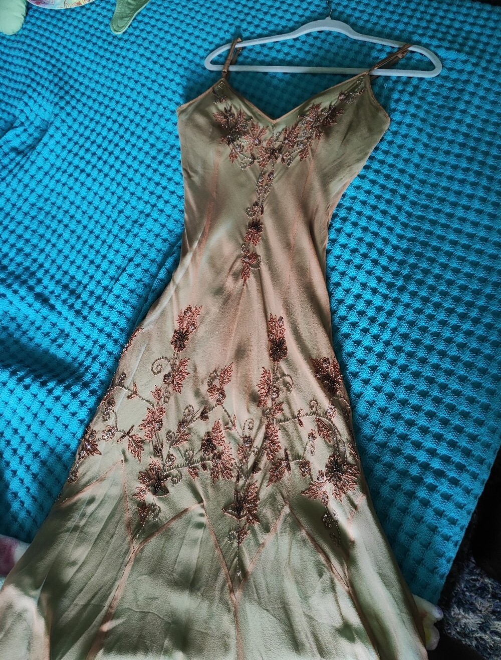 Papell Boutique Blush Green Beaded Fringe Maxi Dress - Picture 10 of 14